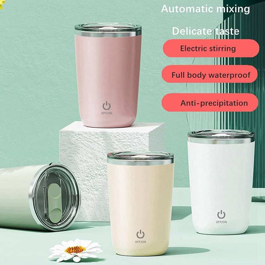 Rechargeable Stirring Mug Electric Mixing Cup for Protein Drinks Hot Chocolate Green