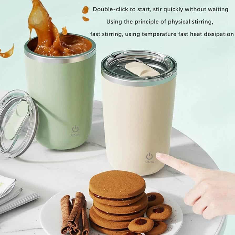 Rechargeable Stirring Mug Electric Mixing Cup for Protein Drinks Hot Chocolate Green