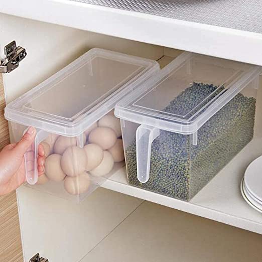 ridge Storage Containers Produce Saver, Refrigerator Organizer with Handle & Lid To Keep Fresh for Produce, Food, Fruits, Vegetables, Meat and Fish, Clear