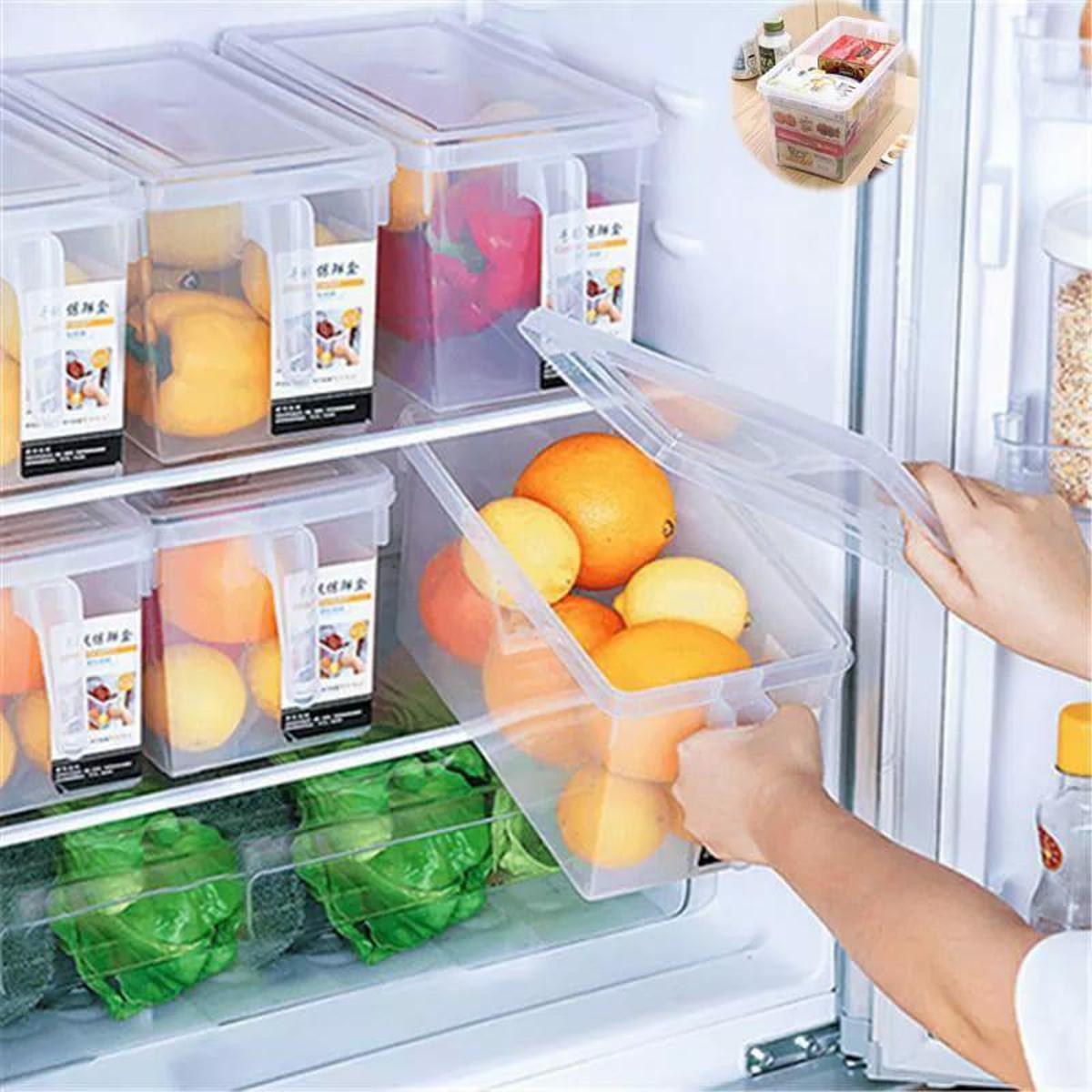 ridge Storage Containers Produce Saver, Refrigerator Organizer with Handle & Lid To Keep Fresh for Produce, Food, Fruits, Vegetables, Meat and Fish, Clear