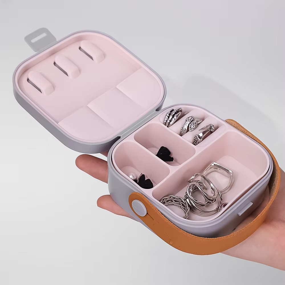 Jewelry Organizer Box | Portable Jewelry Storage Box | Sleek | Portable | Multi-Functional Travel Jewelry Organizer | Durable | Compact Ring | Necklace | Earring Storage Boxes With Mirror | For Travel | Home