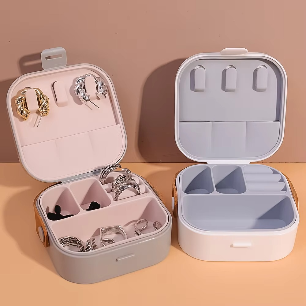 Jewelry Organizer Box | Portable Jewelry Storage Box | Sleek | Portable | Multi-Functional Travel Jewelry Organizer | Durable | Compact Ring | Necklace | Earring Storage Boxes With Mirror | For Travel | Home
